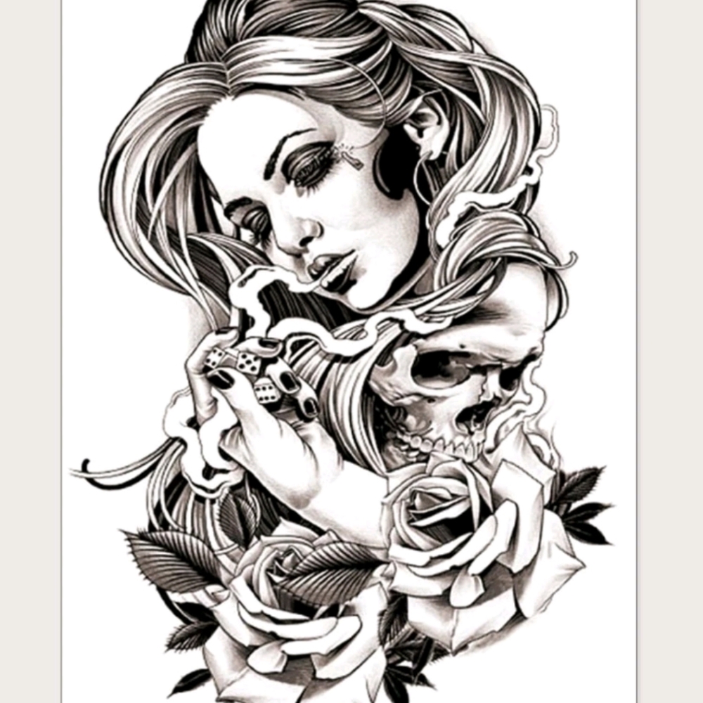 🍉5 for $25* 7.5" Female/Skull/Rose Temporary Tattoo